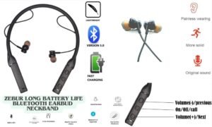 Zebur ultra‑long battery neckband Bluetooth earbuds with 150h playtime, LED display, USB‑C charge, noise‑cancel mic, multi‑EQ support – endurance focused audio