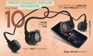 pTron Tangent Impulse Safebeats open‑ear wireless headphones with mic, Bluetooth 5.3, 10 hr battery, IPX5, Type‑C fast charging – 2025