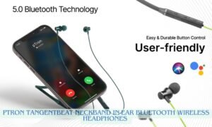 pTron Tangentbeat in‑ear Bluetooth 5.0 neckband with mic, IPX4 sweat resistance, magnetic earbuds, 10 H battery life – budget audio.